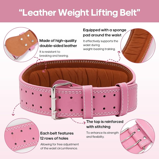 Women's Weight Lifting Belt 4 Inch Wide, Gym Powerlifting Belt for Women with Padded Lumbar Support, Adjustable Fitness Belt for Deadlift, Squats, Cross Training & Workout