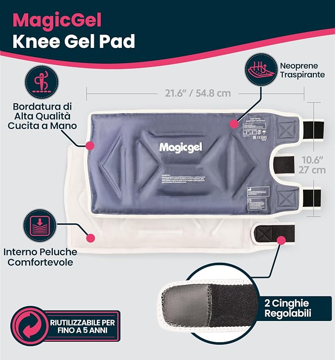 Magic Gel Ice Pack for Knee - Reusable Cold Wrap for Injuries - Soft Flexible Cooling for Icing Knees, Elbow, Calf, Wrist - Adjustable Wraparound Straps
