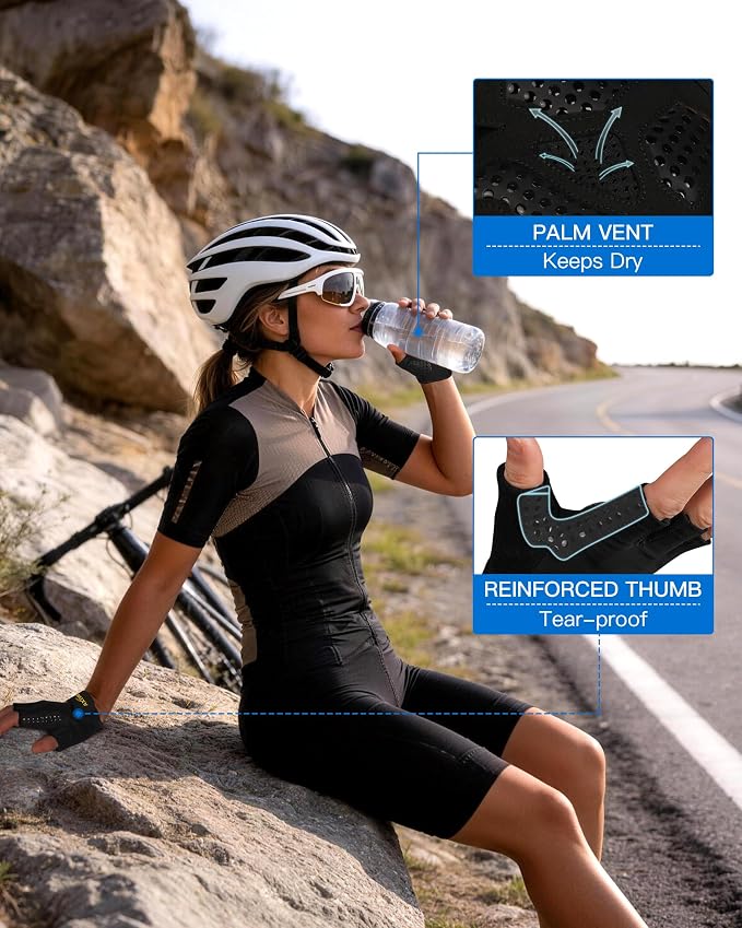 Bike Gloves for Women/Men Cycling Gloves Gym Gloves | [6MM Gel Pad] Half Finger with Shock-Absorbing, Anti-Slip for Cycling, Workout, Training, Weight Lifting, Outdoor, Dirt Bike