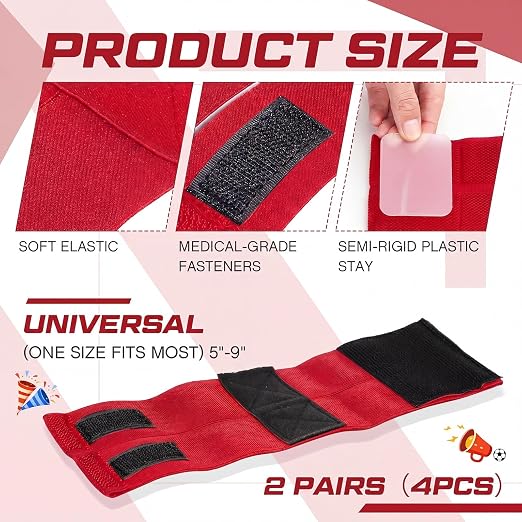 4 Pack Wrist Brace Adjustable Wrist Support Sport Straps for Tendonitis Carpal Tunnel Arthritis Gymnastics Wraps Pain Relief for Football Cheerleaders Fitness Weightlifting(Red)