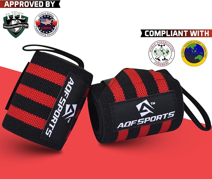 AQF Wrist Wraps for Weightlifting & Powerlifting, 18" USPA Approved (Pair)