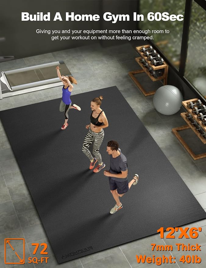 Large Exercise Mat 8'x5'|12'x6'|6'x4'|6'x2' Workout Mat for Home Gym Mats Exercise Heavy Duty Gym Flooring Fitness Mat Large Yoga Mat Cardio Mat for Weightlifting, Jump Rope, MMA, Shoe-Friendly