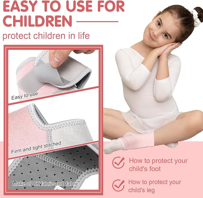 Tarpop 2 Pairs Kids Ankle Brace Set Foot Support Stabilizer Wraps Protector Guard Knitted Ankle Sleeve Sock Support Compression Socks for Injury Prevention(Pale Pink,Medium)