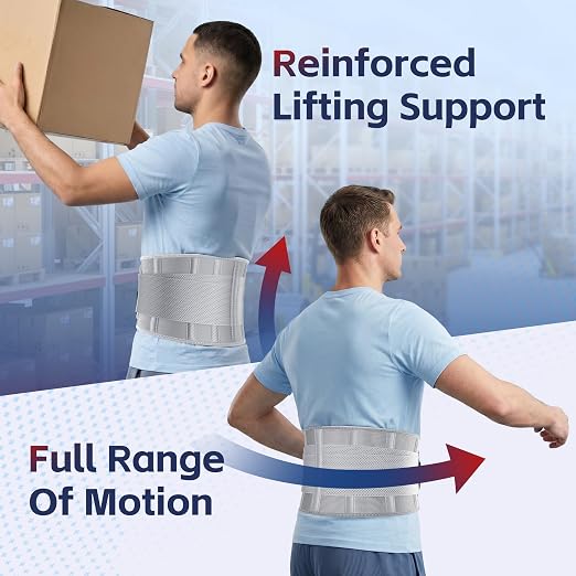 FEATOL Back Brace for Men Lower Back, Lumbar Support Belt- Back Pain, Adjustable Support Straps with Removable Lumbar Pad for Heavy Lifting Work, Grey, SM