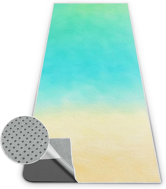 Yoga Mat Towel Non Slip Ultra-Absorbent Hot Yoga Towel, Super Stylish Printed Sweat Hot Yoga Towel, Ideal for Home, Workouts, Pilates, Yoga, 72 x 27in, Green & Yellow