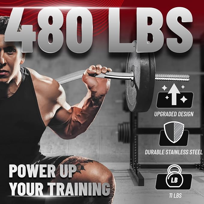 Yes4All Standard Straight Barbell 60" & EZ Curl Bar 47", Capacity 200 to 480 LB, Weight Bar 1" to 2" Diameter - Star Lock Collars, Rubber Ring, Barbell Spins Included for Deadlifts & Squats