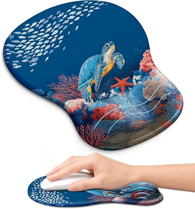 Ergonomic Mouse Pad with Wrist Rest, Gel Wrist Support, Voyage | 10.2 x 7.6 in Mouse Pad with Smooth Fabric Surface and Non-Slip Rubber Base for Office, Home, Study, and Gaming
