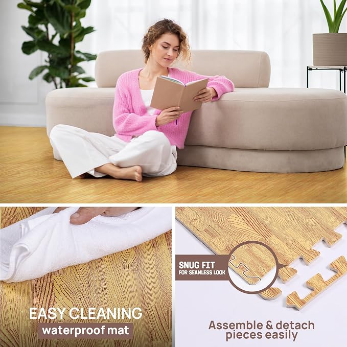 Yes4All EVA Interlocking Mats, Puzzle Floor Tiles, Foam Floor Padding with Border for Furniture, Home Space, Living Room, Garage 11,22,32 SQFT