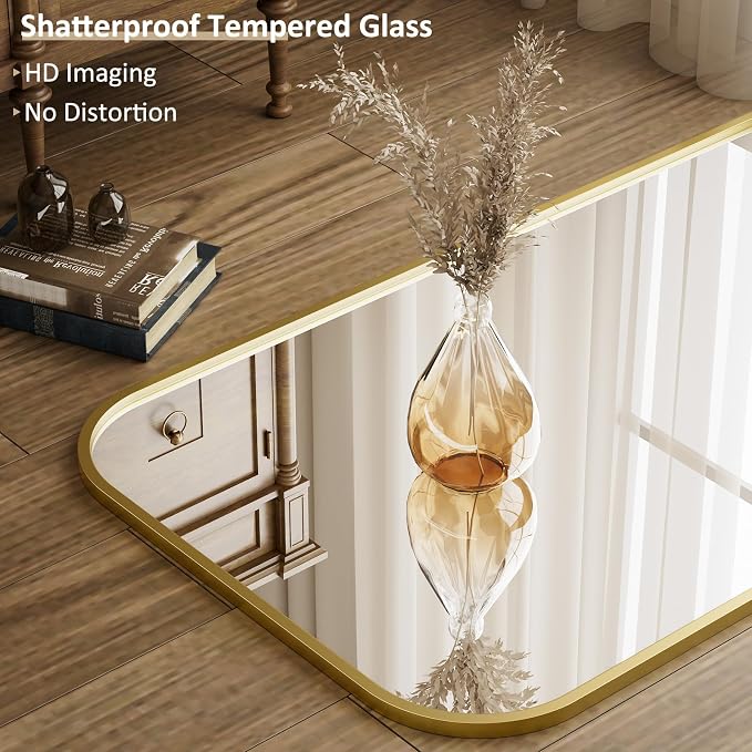 Full Length Mirror 56"x21" Arched Floor Standing Large Mirrors | Full Body Mirror with Stand - with Aluminum Frame for Bedroom Living Room, Gold