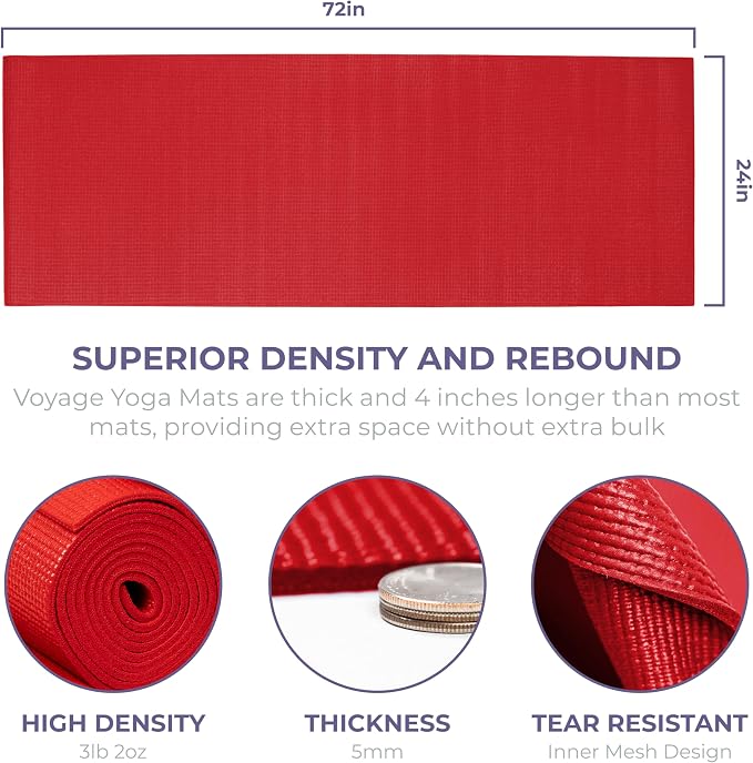 Voyage 5mm Studio Yoga Mats, 6 Pack, 72x24in | Extra Long, Anti-Tear Exercise Mats for Workout, Stretching, Fitness - Non Slip Gym Mats for Home, Schools and Studios