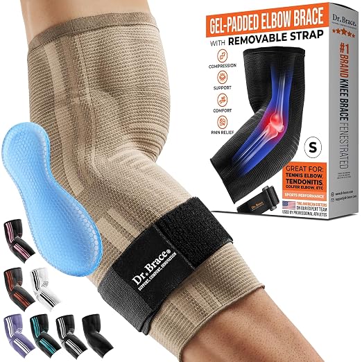DR. BRACE® Elite Elbow Brace Support, Breathable Elbow Compression Sleeve with Gel Pad for Golfer's, Tennis Elbow & Tendonitis Treatment & Pain Relief