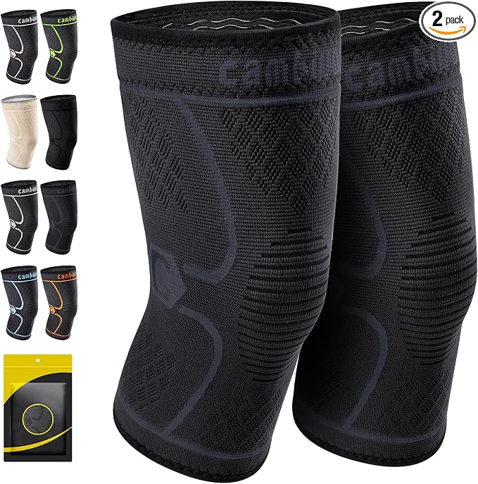 CAMBIVO Knee Braces for Knee Pain Women & Men,2 Pack Knee Compression Sleeves,Knee Support for Knee Pain Meniscus Tear,ACL & Arthritis Pain Relief（XX-Large,Black