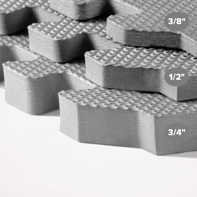 We Sell Mats 1/2 Inch Thickness Multipurpose EVA Foam Floor Tiles, Interlocking Floor Mat for Indoor Gym and Home Use, 24 in x 24 in, Light Gray, 16 Square Feet (4 Tiles)