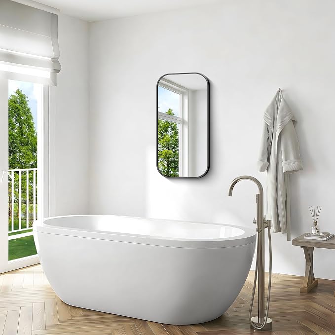BONEWEI 20x36 inch Bathroom Mirror 2-Pack,Black Rectangle Mirror,Wall Mounted Bathroom Frame Vanity Mirror with Round Corner for Bedroom Living Room, Entryway Hangs Horizontal or Vertical