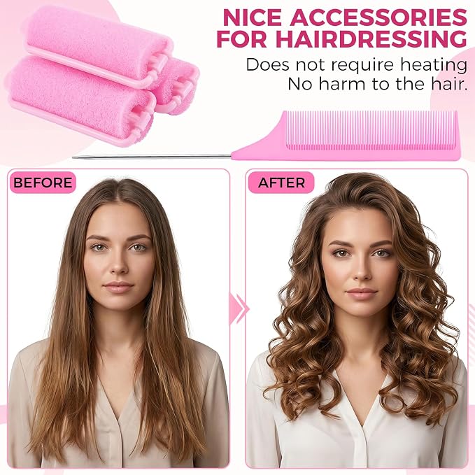 43 PCS Foam Hair Rollers - 0.59 Inch Sponge Rollers for Heatless Hair Curler Flexible Sponge Curler Tool and Rat Tail Comb for Short/Long Hair Soft Sleeping Thin Hair Curl Overnight Rulos