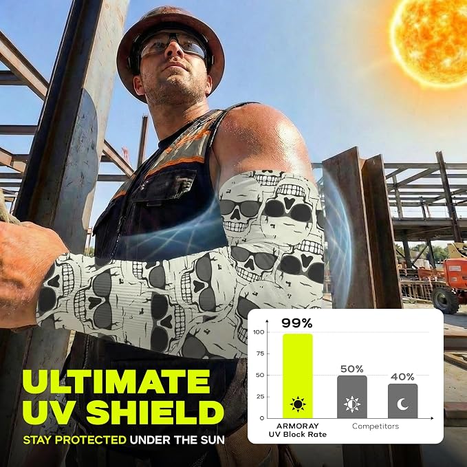 ARMORAY Arm Sleeves for Men and Women - UV Sun Protection Cooling Compression - Tattoo Cover Up Sleeve for Daily Wear & Work