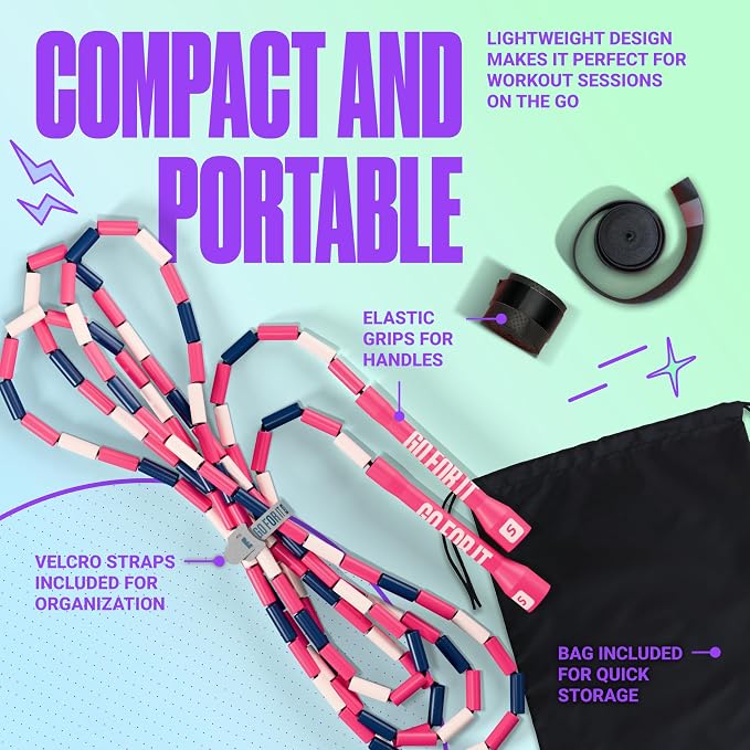 Sportbit Custom-Fit Beaded Jump Rope – Adjustable Length for Kids & Adults, Men & Women – Durable Fitness Rope for Gym & Home