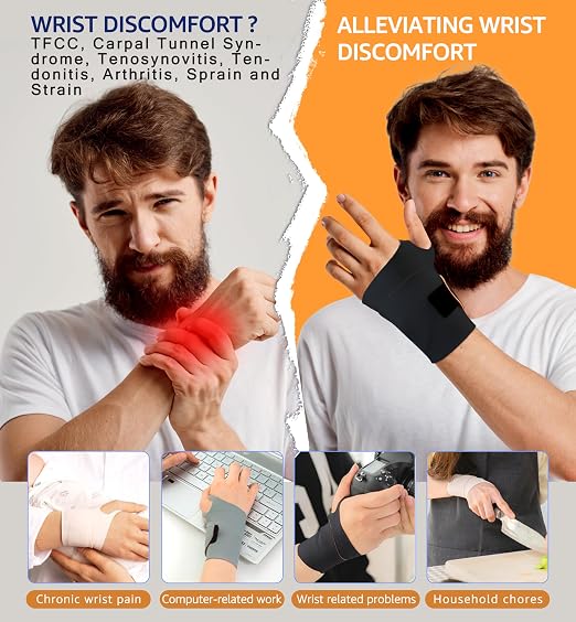 Ultra-Thin Elastic Wrist Brace Wrist Wraps, Compression Wrist Straps Support for Carpal Tunnel Arthritis Tendonitis Sprains Pain Relief Workout, Soft & Comfortable (Black (Pack of 1))