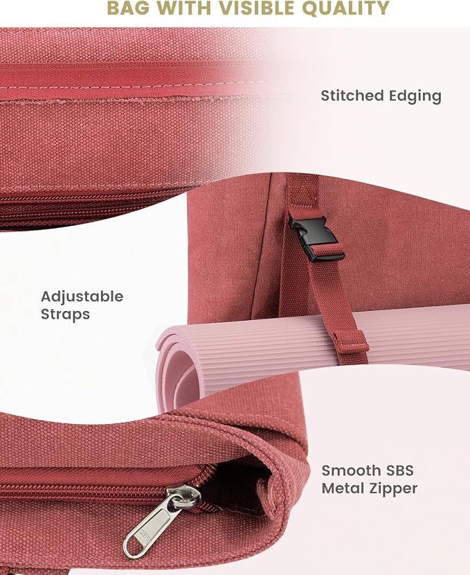 Gonex Yoga Mat Bag For Women Canvas Tote Pilates Gym Bag With Mat Carrier | Front-Opening Quick Access Mat Straps, Durable Cotton Canvas, Machine Washable, Bottle Holder Multi Pockets, Yoga Gym Travel
