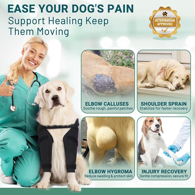 Dog Elbow Protector Brace, Dog Leg Sleeves Anti-Licking for Hygroma, Calluses & Arthritis Relief–Adjustable Dogs Elbows Pads & Shoulder Brace for Elbow Dysplasia and Injury Recovery,Both Leg L
