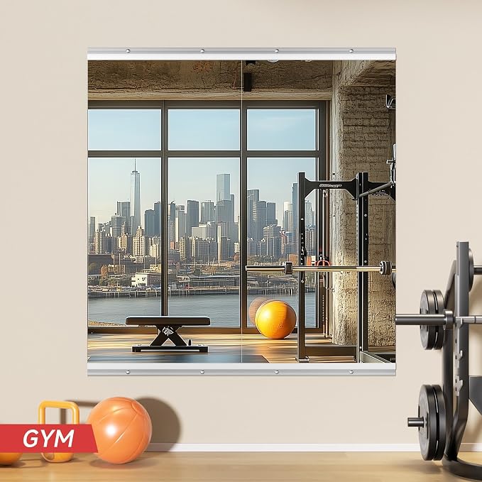 48" x24” 2 Pack Home Gym Mirrors, Large HD Frameless Tempered Glass, Full Body Wall Mount Mirrors for Home Gym, Yoga, Dance Studio, Workout, Silver Clamp Rail