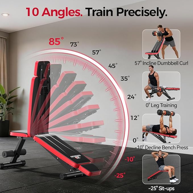 NICEPEOPLE Adjustable Weight Bench for Home Gym, 660LBS Capacity Workout Bench with 8 Backrests for Chest Shoulders Arms, Compact and Foldable Strength Bench for Small Space Apartment Room