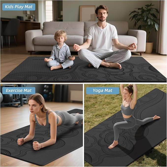 Large 76"x40"x0.4" Yoga Mat | Extra Width & Thick, Non-Slip Exercise Mat, Versatile for Stretching, Yoga Studio, Gym, Home & Indoor/Outdoor Workouts