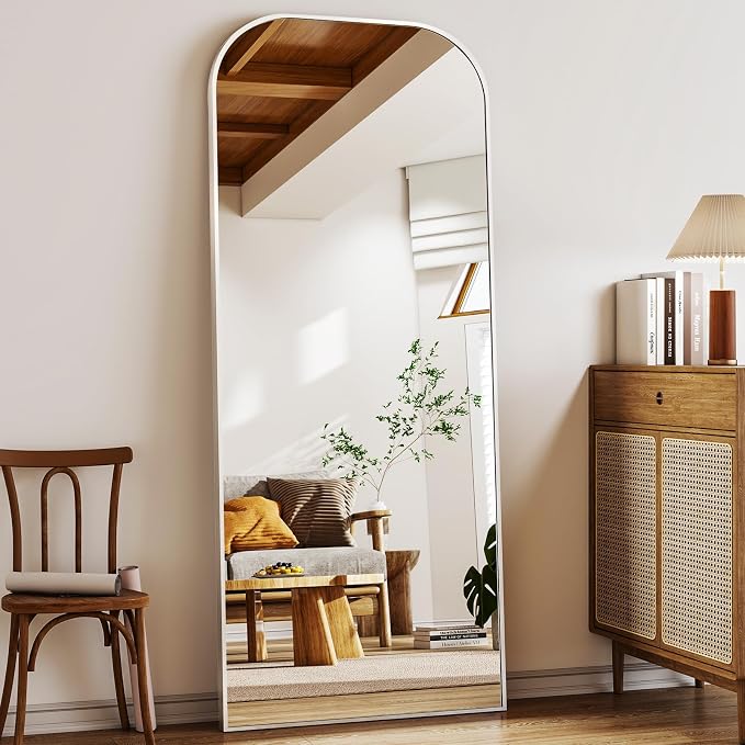 XRAMFY Full Length Mirror, 71"x28" Floor Mirror Freestanding, Arched Floor Standing Large Mirror Full Body Mirrors with Stand for Bedroom, Hanging Mounted Mirrors for Living Room, Silver