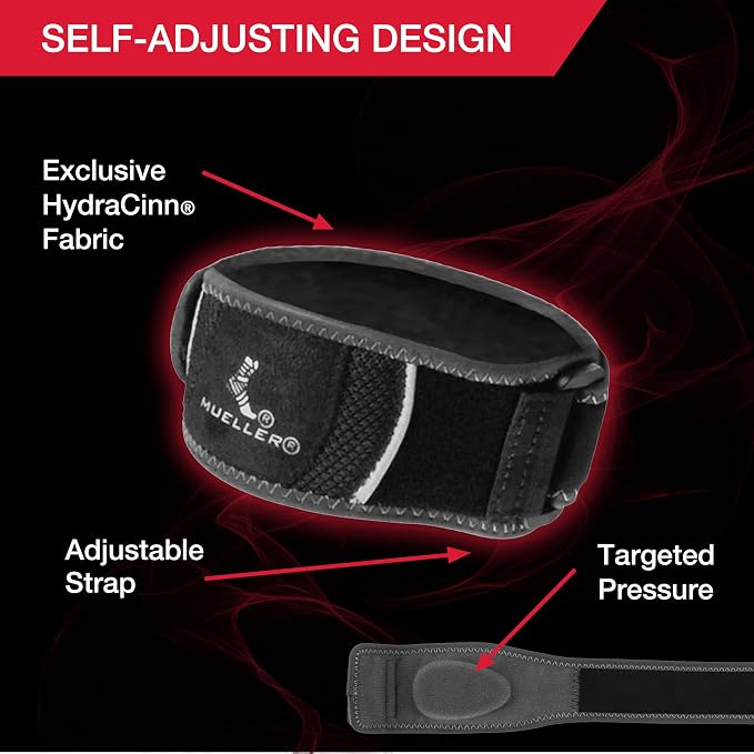 MUELLER Sports Medicine Hg80 Premium Tennis Elbow Support Strap, Elbow Pain Relief Brace For Men and Women, Black,