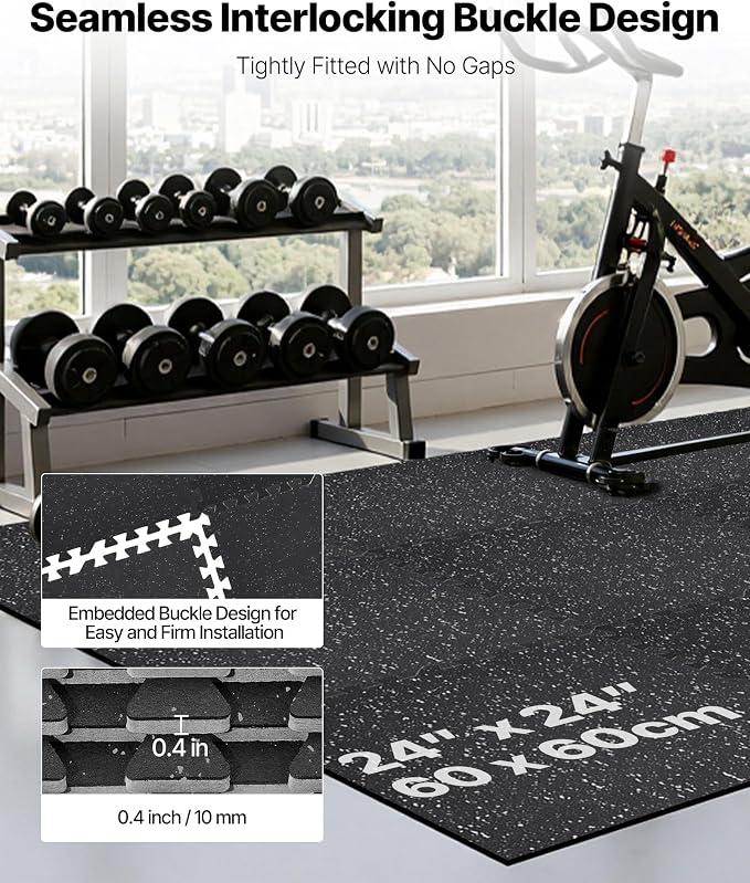 VEVOR 0.4Inch 96sq.ft 24 Tiles Gym Flooring for Home Gym, Rubber Top with High Density EVA Foam, 24 x 24In Gym Floor Exercise Equipment Mats, Interlocking Gym Mats, Puzzle Workout Mats, Black & Gray | Rubber Top with High Density EVA Foam, Lightweight ...