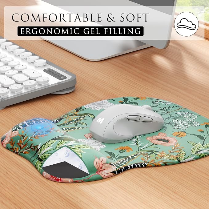 MROCO Ergonomic Mouse Pad Gel Wrist Rest, 9.4 x 8.1 in, Garden Whispers | Ergonomic Shape Design, Multiple Pattern Options, Gel Wrist Comfort, Smooth Lycra Surface, Non-Slip PU Base