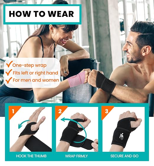 HiRui Wrist Wraps 2-Pack, Adjustable Breathable Wrist Support Brace for Men & Women – Pain Relief for Carpal Tunnel Syndrome, Tendonitis, Arthritis, Sports, Workouts – Fits Left & Right Hand (Black)