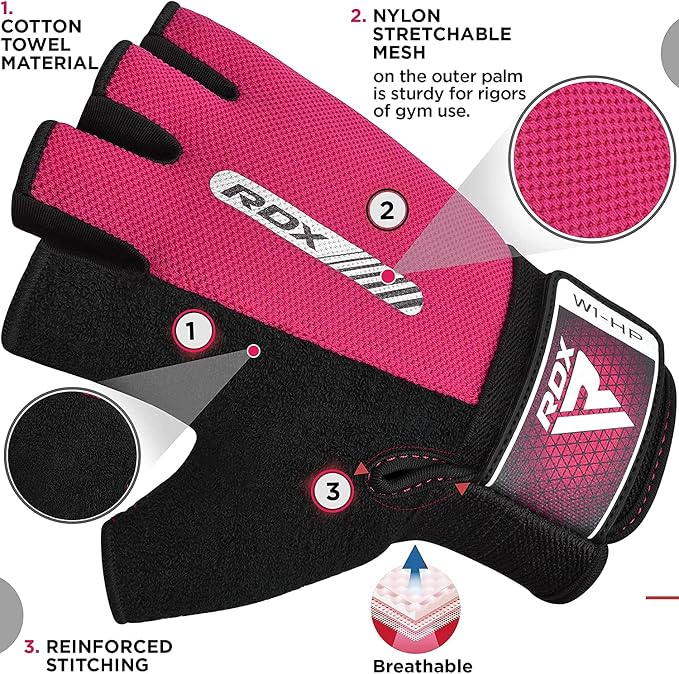 RDX Weight Lifting Gloves Gym Fitness Workout, Anti Slip Padded Full Palm Protection, Ultra Ventilated, Bodybuilding Strength Training HIIT WOD Exercise, Half Finger Men Women Cycling Rowing Climbing