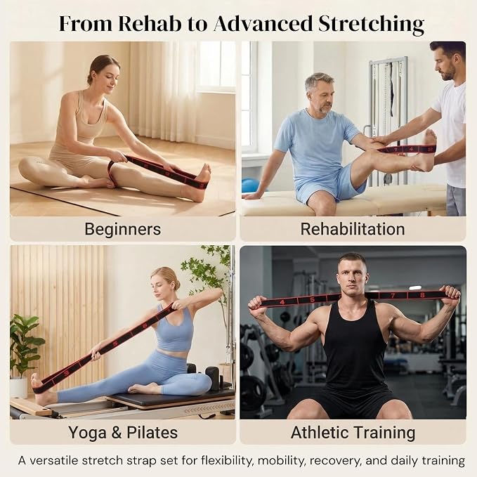 Resistance Bands for Stretching, 8 & 12 Loop Stretch Strap Set, Numbered Yoga & Physical Therapy Bands for Flexibility, Pilates & Full Body Workout (35" & 51")