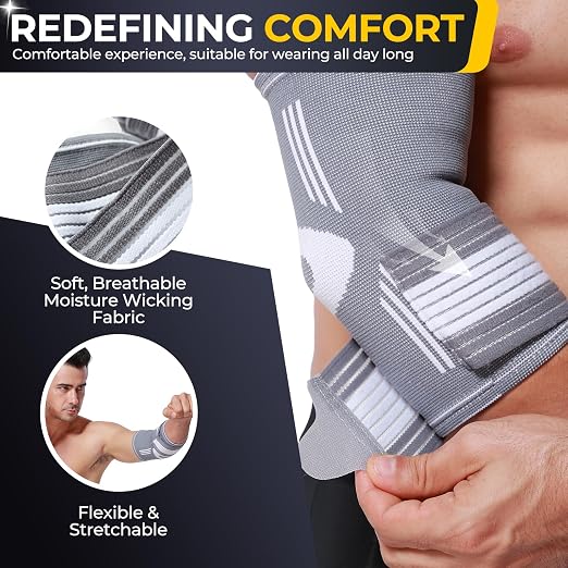 NeoTech Care Elbow Support Brace (Gray, Size M, 1 Pair)
