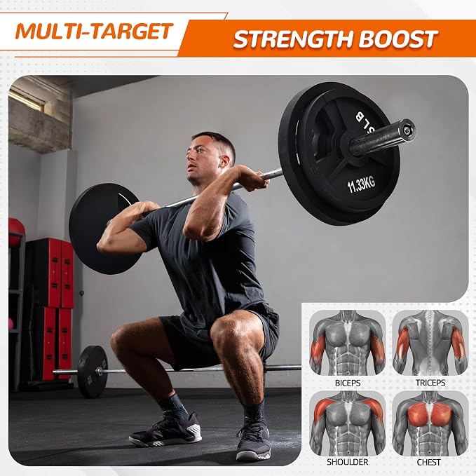 Signature Fitness 2-Inch Cast Iron Barbell Set, Including Multiple LBS Weight Plates and 6FT Barbell Set, Multiple