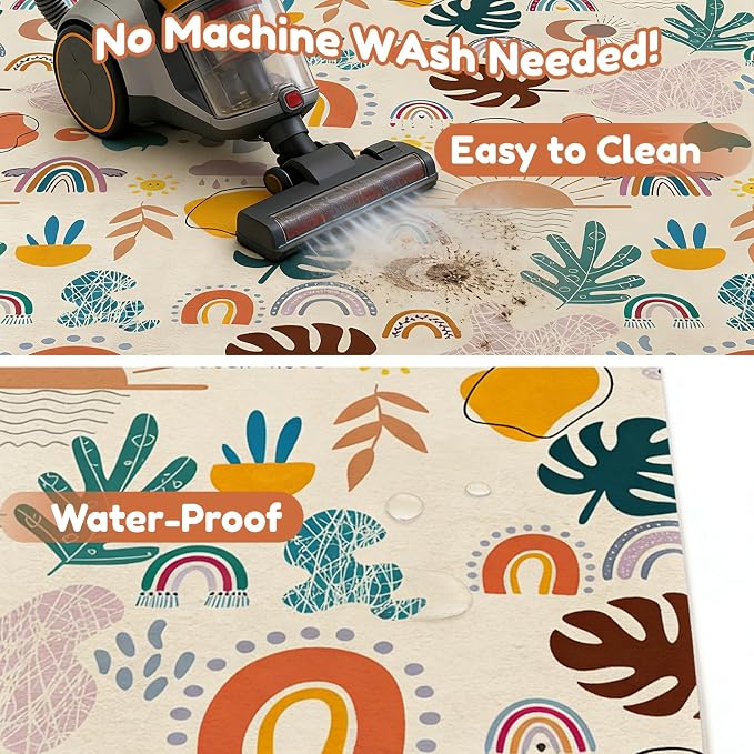 Baby Play Mat for Floor, 71'' x 59'' Thicken Foam Soft Padded Playmat for Tummy Time, Playpen Mat for Toddlers Infant Kids, Water-Repellent Coral Velvet, Non-Slip Bottom Safe for Crawling (Boho)