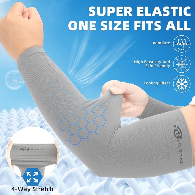 BHYTAKI UV Sun Protection Arm Sleeves, UPF 50 Sports Cooling Arm Compression Sleeves for Men Women Teenager