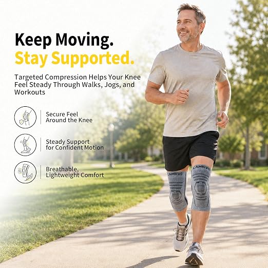 CAMBIVO 2 Pack Knee Brace for Women & Men, Compression Sleeves Knee Support | Lightweight Side Stabilizers| Latex free & silicone free | Knee pain relief for meniscus | Non-slip for running, hiking, gym