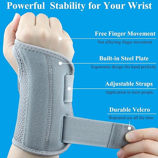 Carpal Tunnel Wrist Brace, Adjustable Wrist Support Brace, Night Wrist Sleep Supports Splints Arm Stabilizer (Right Hand, S/M, Grey)