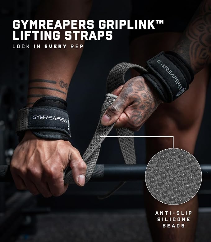 Gymreapers GripLink Lifting Straps – Heavy Duty D-Ring Weight Lifting Wrist Straps with Anti-Slip Silicone Grip Beads, Adjustable Support for Deadlifts, Powerlifting, Cable Machines & Gym Training