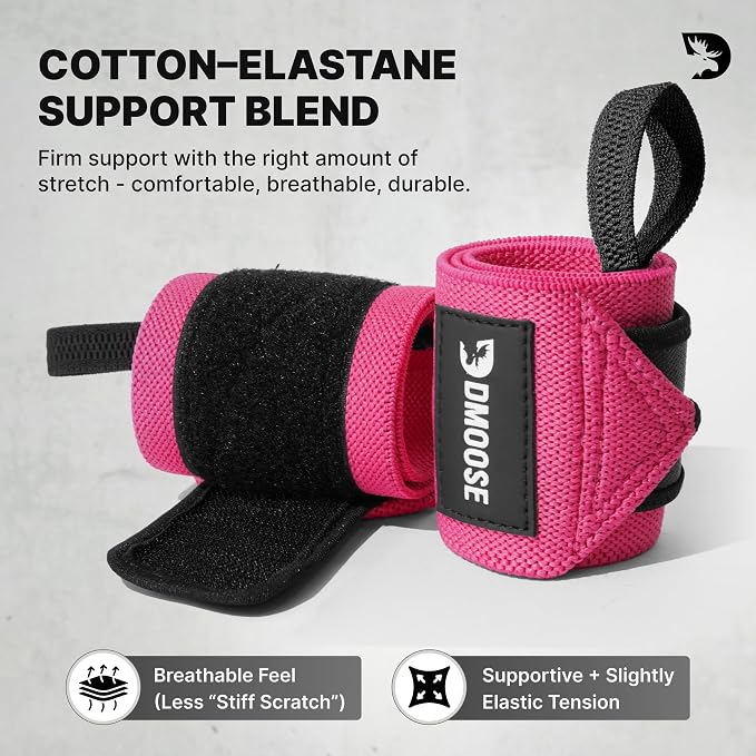 DMoose Fitness Wrist Wraps for Weightlifting 18" - Heavy Duty Gym Wrap with Hand Thumb Loop for Support & Pain Relief, USPA Approved Powerlifting, Weight Lifting Wrist Straps for Men & Women Work Out