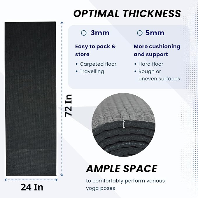 Everyday Yoga Deluxe Mat, Spacious 72"x24" Non-Slip Yoga Mat for Comfortable Home Workouts, 3-5mm Extra Thick