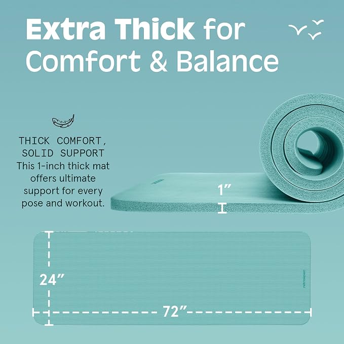 Retrospec Solana Yoga Mat 1" Thick w/Nylon Strap for Men & Women - Non Slip Exercise Mat for Home Yoga, Pilates, Stretching, Floor & Fitness Workouts