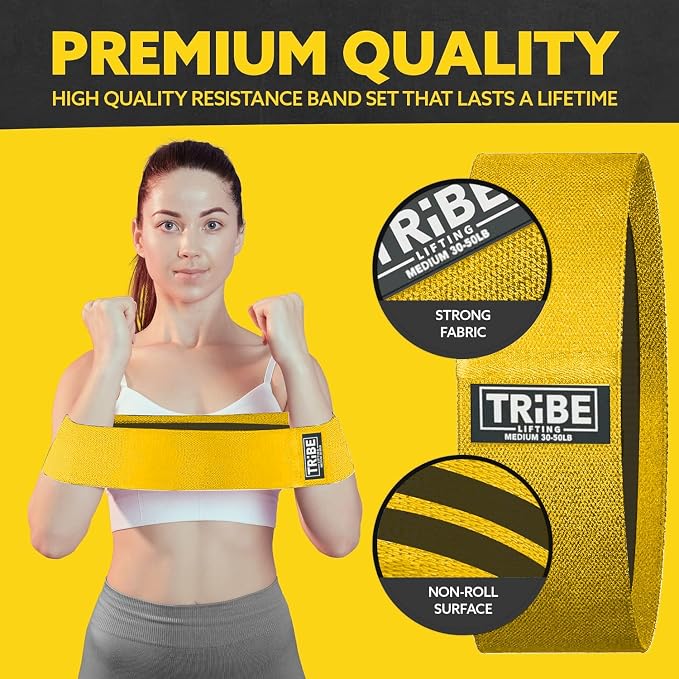 Fabric Resistance Bands for Working Out, 3-Pack for Legs and Glutes | Booty bands for women and men, non-slip grip, 3 resistance levels, for squats, lunges, hip thigh training, glute activation