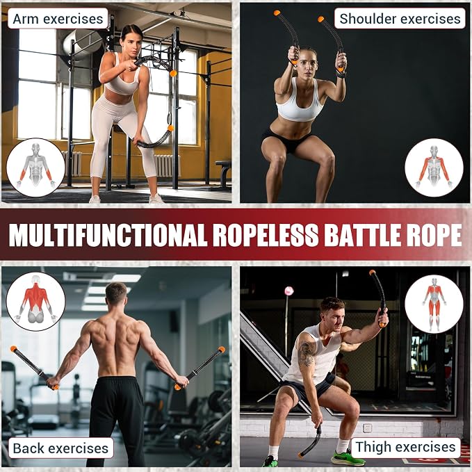Weighted Ropeless Battle Ropes, Portable Cordless Battle Ropes with Poster | Heavy Duty Portable COCTN Battle Ropes for Strength Building, Cardio Fitness, Workout Equipment for Low-Impact Workout