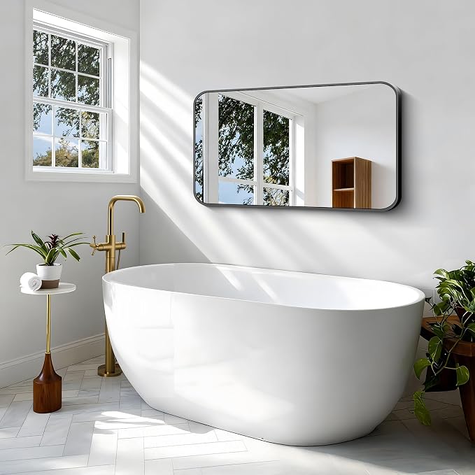 BONEWEI 24x40 inch Bathroom Mirror,Black Rectangle Mirror,Wall Mounted Bathroom Frame Vanity Mirror with Round Corner for Bedroom Living Room,Entryway Hangs Horizontal or Vertical