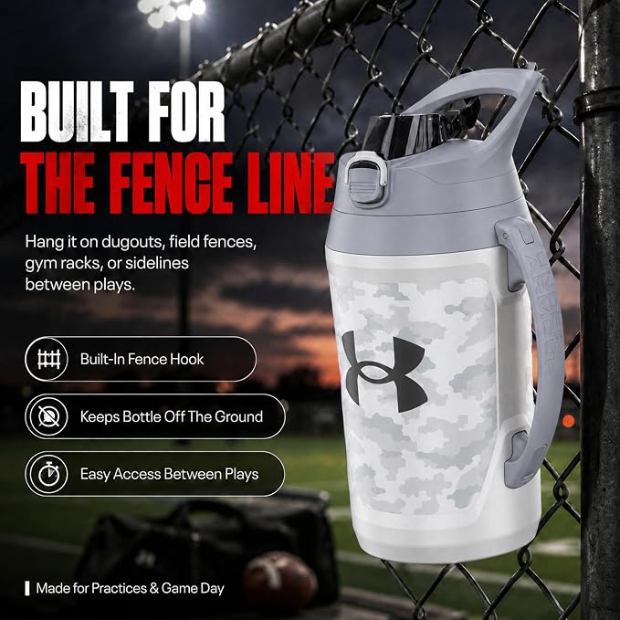 Under Armour Insulated Water Bottle with Handle & Fence Hook, Half Gallon Sports Water Jug, Leak-Resistant & BPA-Free for Baseball, Football & Gym - White Woodland, 64oz