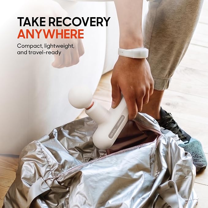 Sharper Image Powerboost Move Aero Massage Gun – Deep Tissue Percussion Massager for Muscle Recovery & Pain Relief, Portable Mini Handheld Massager for Back, Neck & Shoulders, Quiet Travel Design