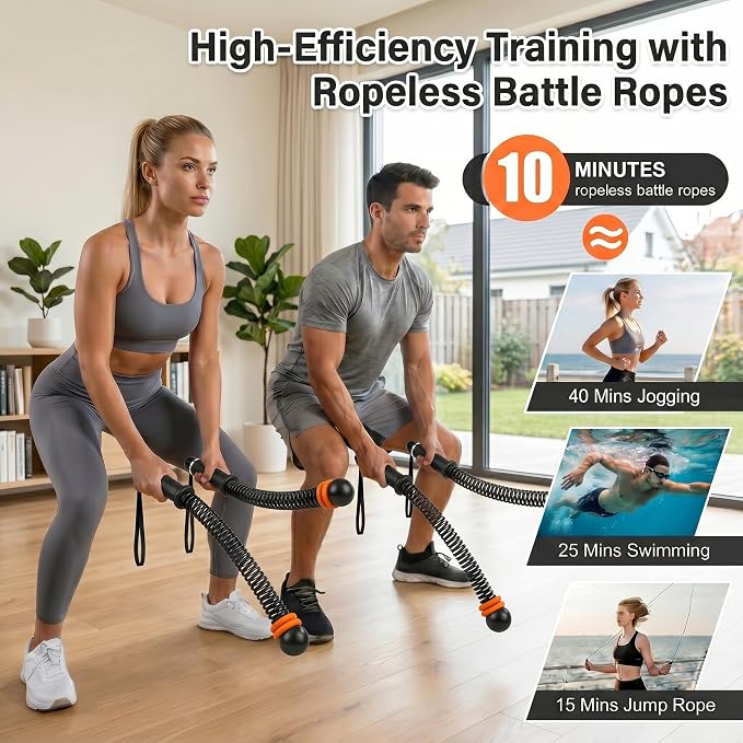 2 PCS Weighted Cordless Battle Ropes for Home Gym | Adjustable Portable Battle Ropes with Storage Bag, Exercise Equipment for Strength Training Men& Women,Black